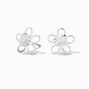 Silver-tone Cubic Zirconia Daisy Stud Earrings,