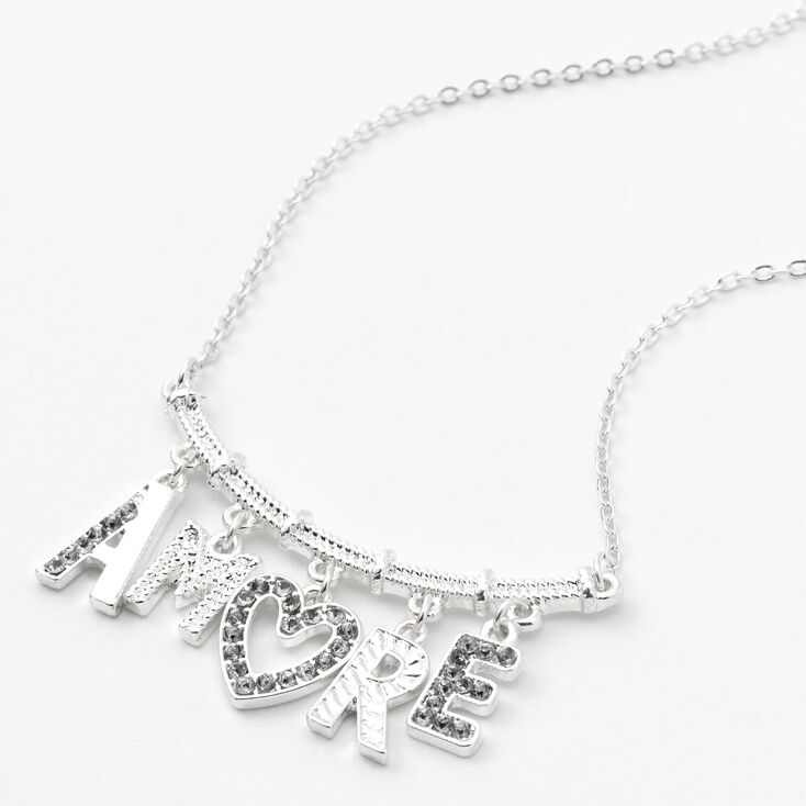 Claire's Collier à pendentif « Amore » couleur argentée