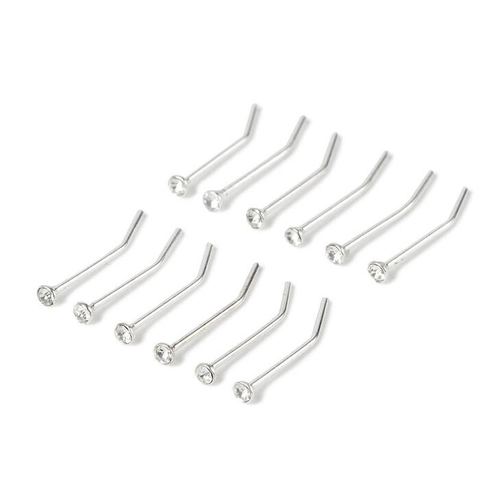 22G Sterling Silver Crystal Nose Studs - 12 Pack,