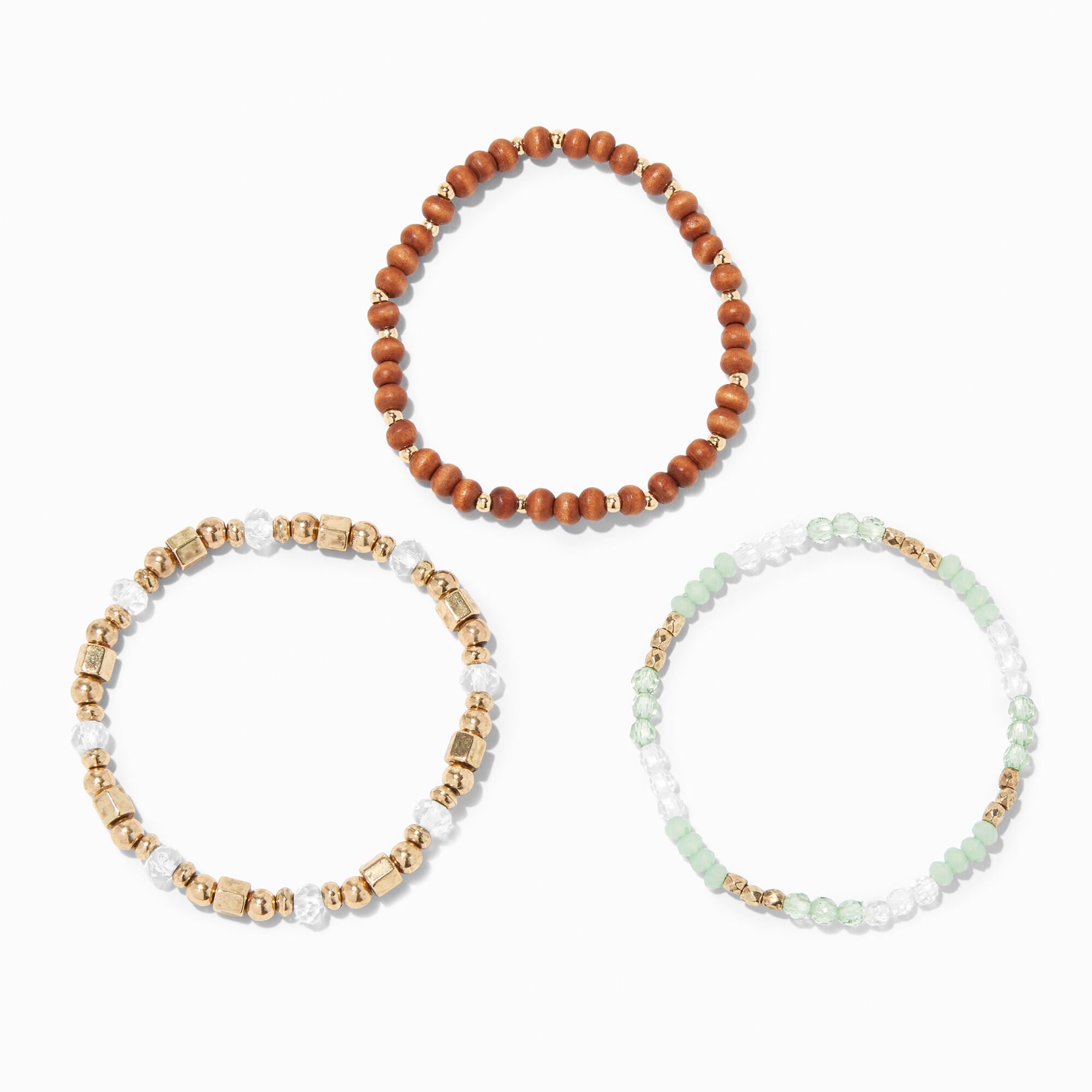 Gold & Neutrals Beaded Stretch Bracelet Set - 3 Pack,
