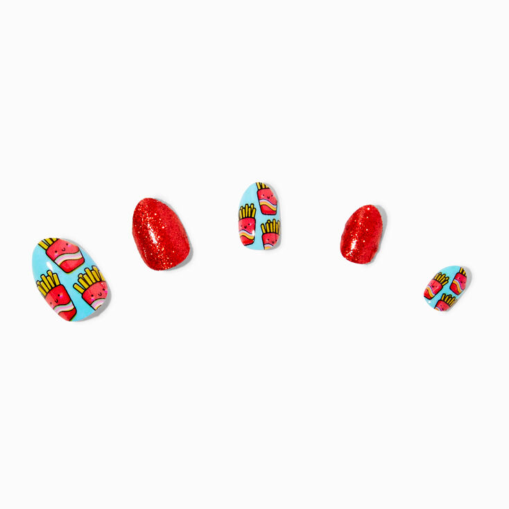 Red Glitter French Fries Stiletto Press On Vegan Faux Nail Set - 24 Pack,