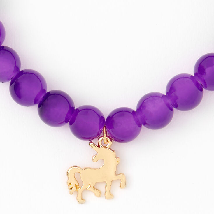Bracelet &eacute;lastique perl&eacute; licorne couleur dor&eacute;e - Violet,