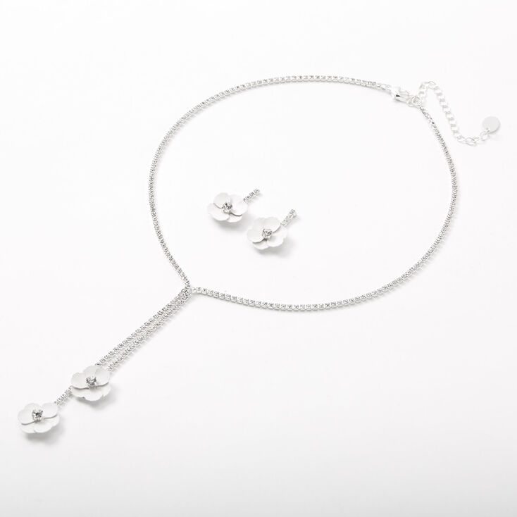 Claire's Parure de bijoux collier en Y motif marguerite avec strass couleur argentée - Lot de 2