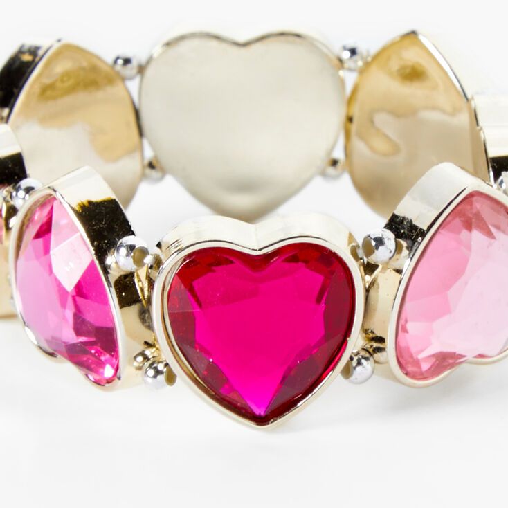 Claire&#39;s Club Pink Gem Heart Stretch Bracelet,