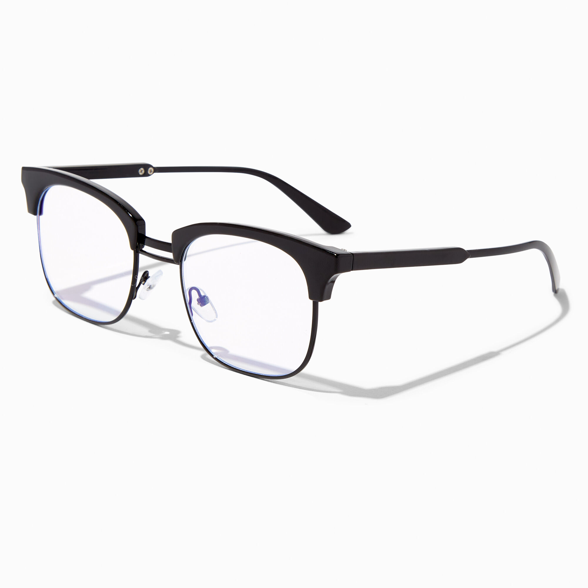 View Claires Light Reducing Black Browline Clear Lens Frames Blue information
