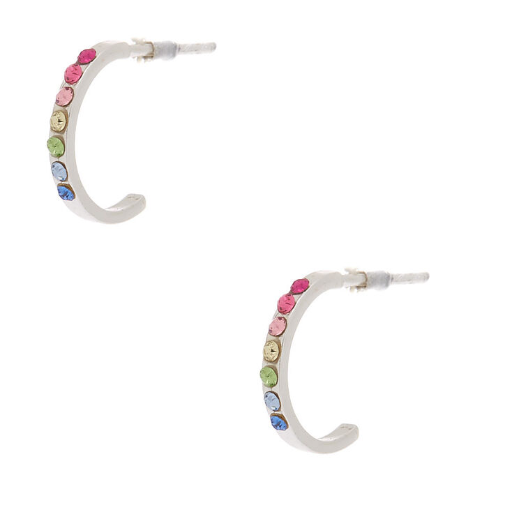 C LUXE by Claire&#39;s Sterling Silver Rainbow Stone Hoop Earrings,