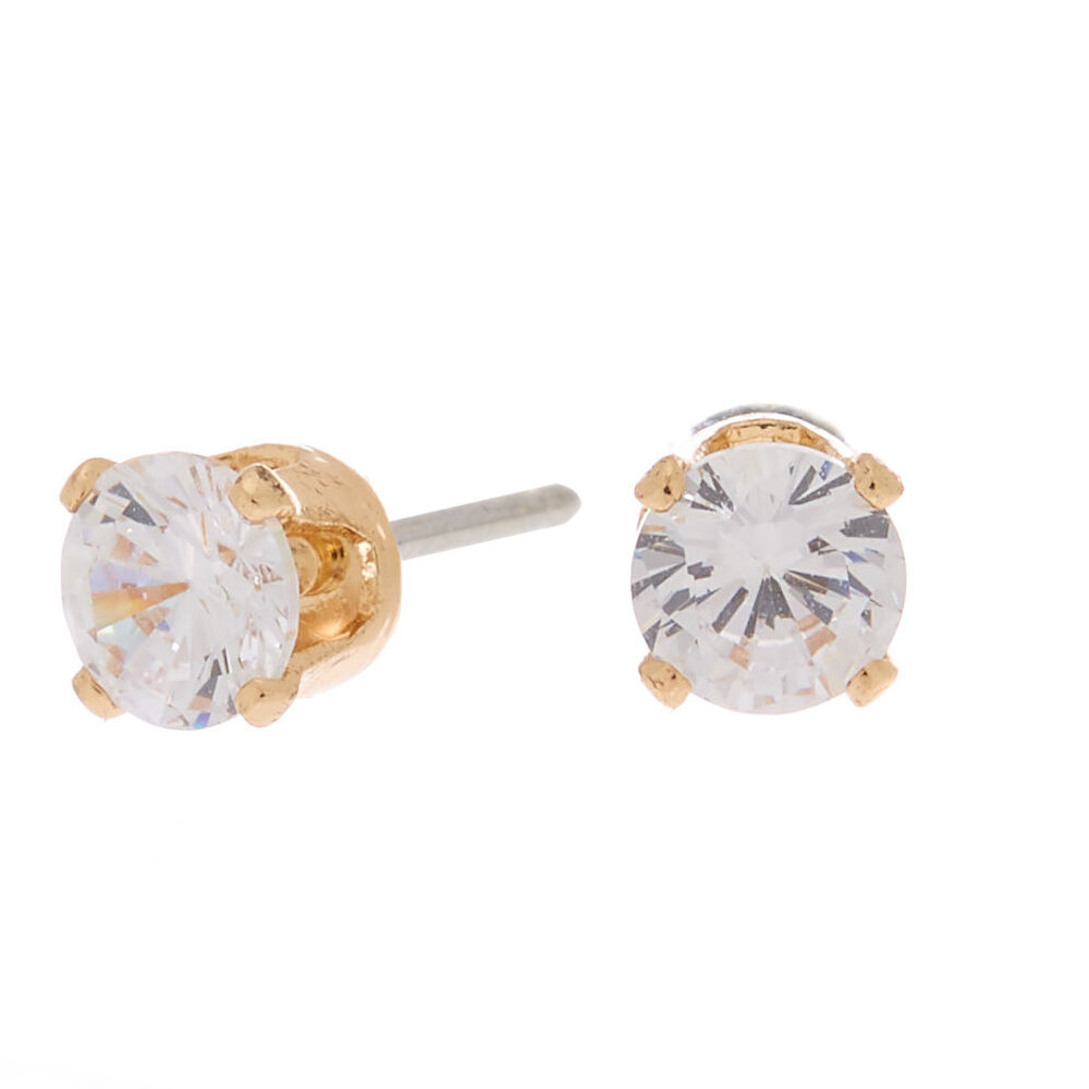 Gold Cubic Zirconia Round Stud Earrings 4MM Claire s US