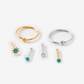 Mixed Metal 20G Starburst Mixed Nose Rings - 6 Pack,