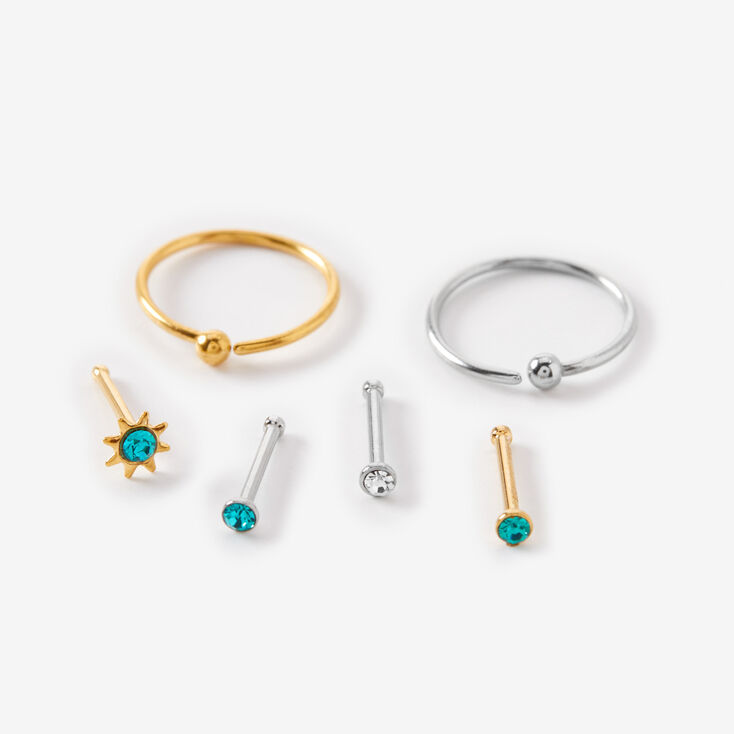 Mixed Metal 20G Starburst Mixed Nose Rings - 6 Pack,