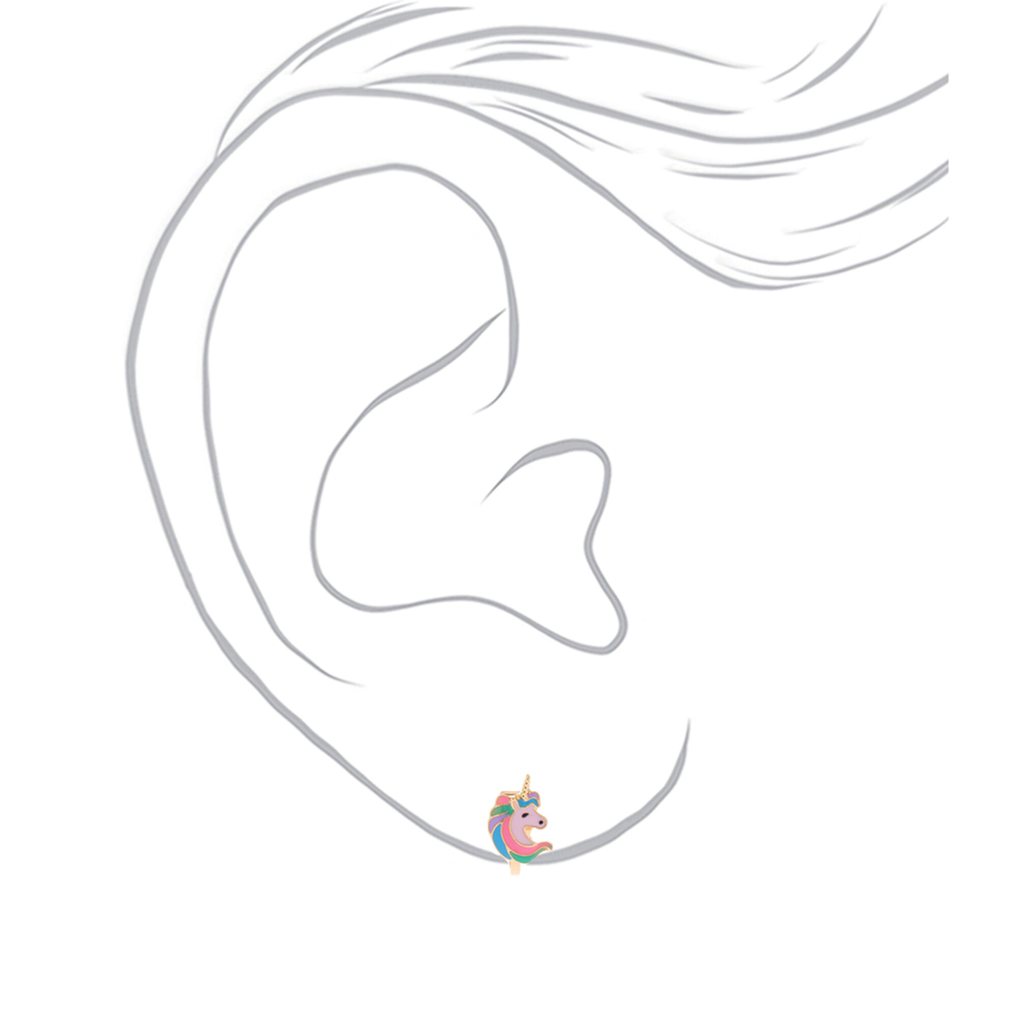 Gold Pastel Unicorn Clip On Earrings Claire S