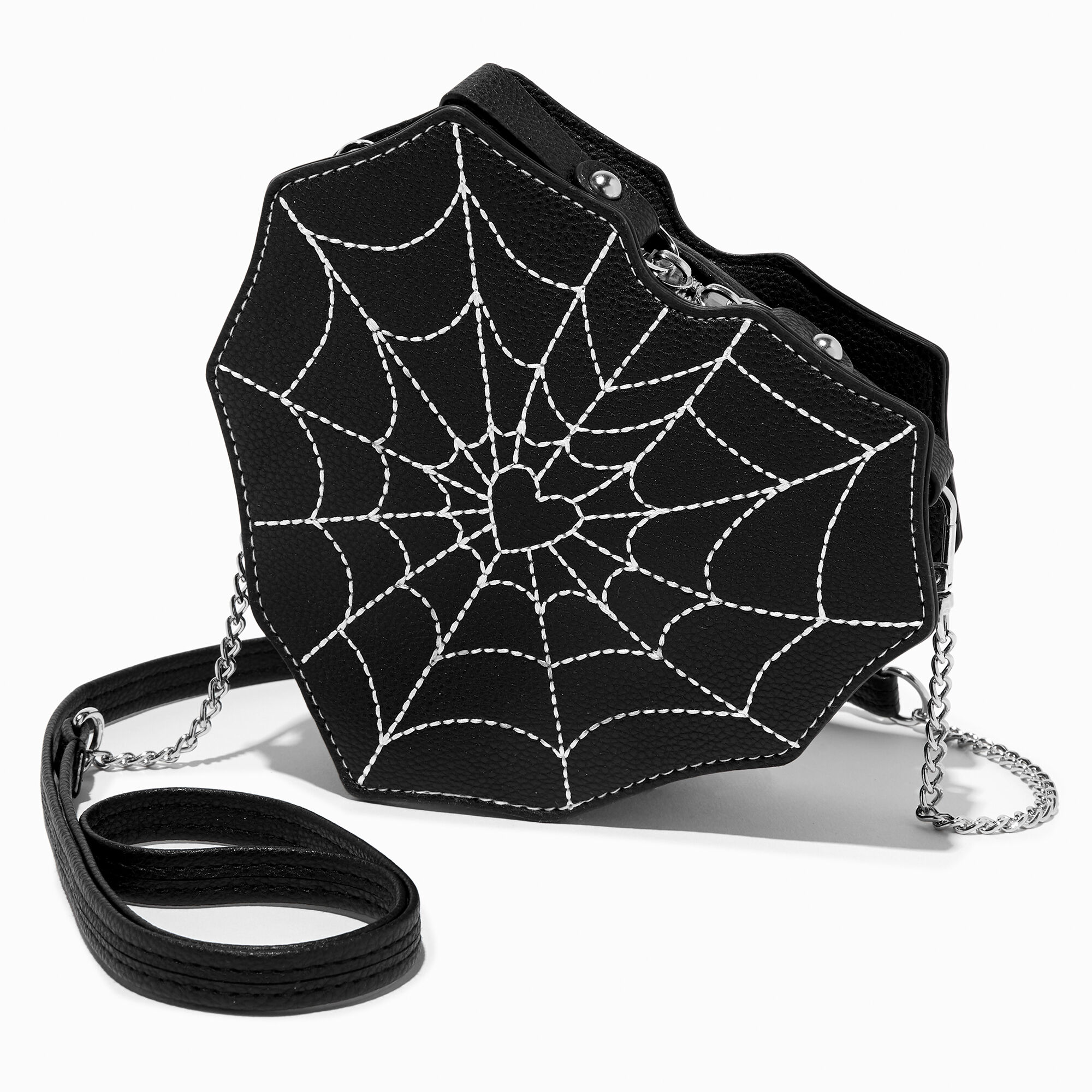 View Claires Spider Web Heart Shaped Crossbody Bag Black information