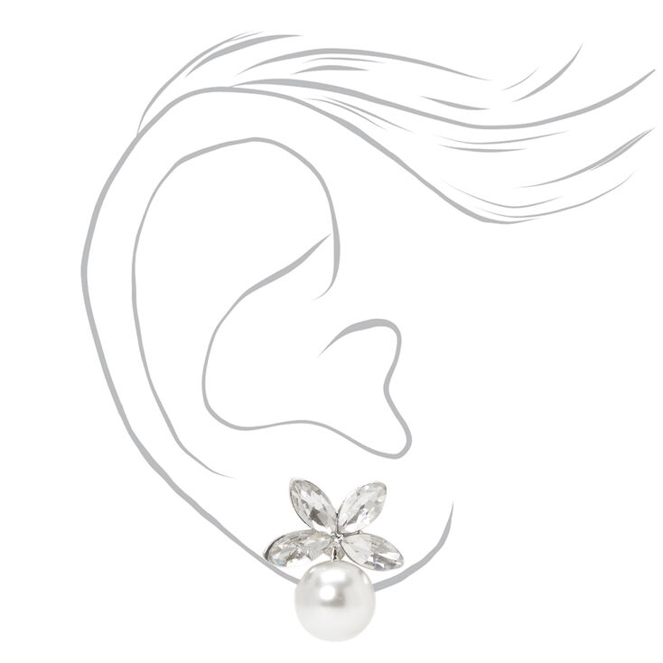 Silver-tone Pearl Leaf Stud Earrings,