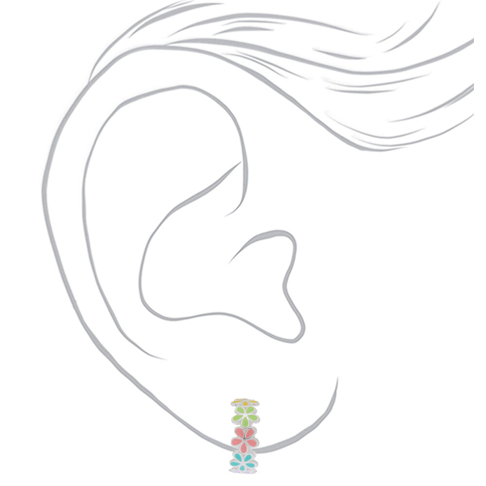 Sterling Silver Flower Hoop Earrings,