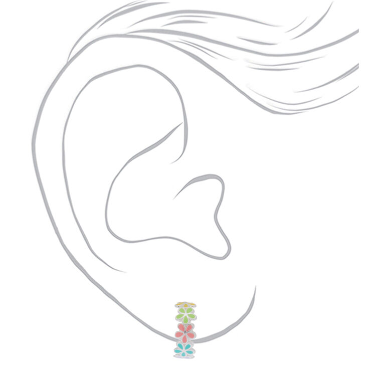 Sterling Silver Flower Hoop Earrings,