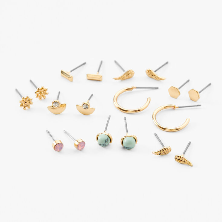 Gold Festival Mixed Stud Earrings &#40;9 Pack&#41;,