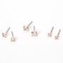 Rose Gold-tone Cubic Zirconia 3mm, 4mm, &amp; 5mm Round Stud Earrings - 3 Pack,