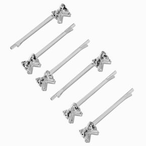 Silver Cubic Zirconia Bow Hair Pins - 6 Pack,