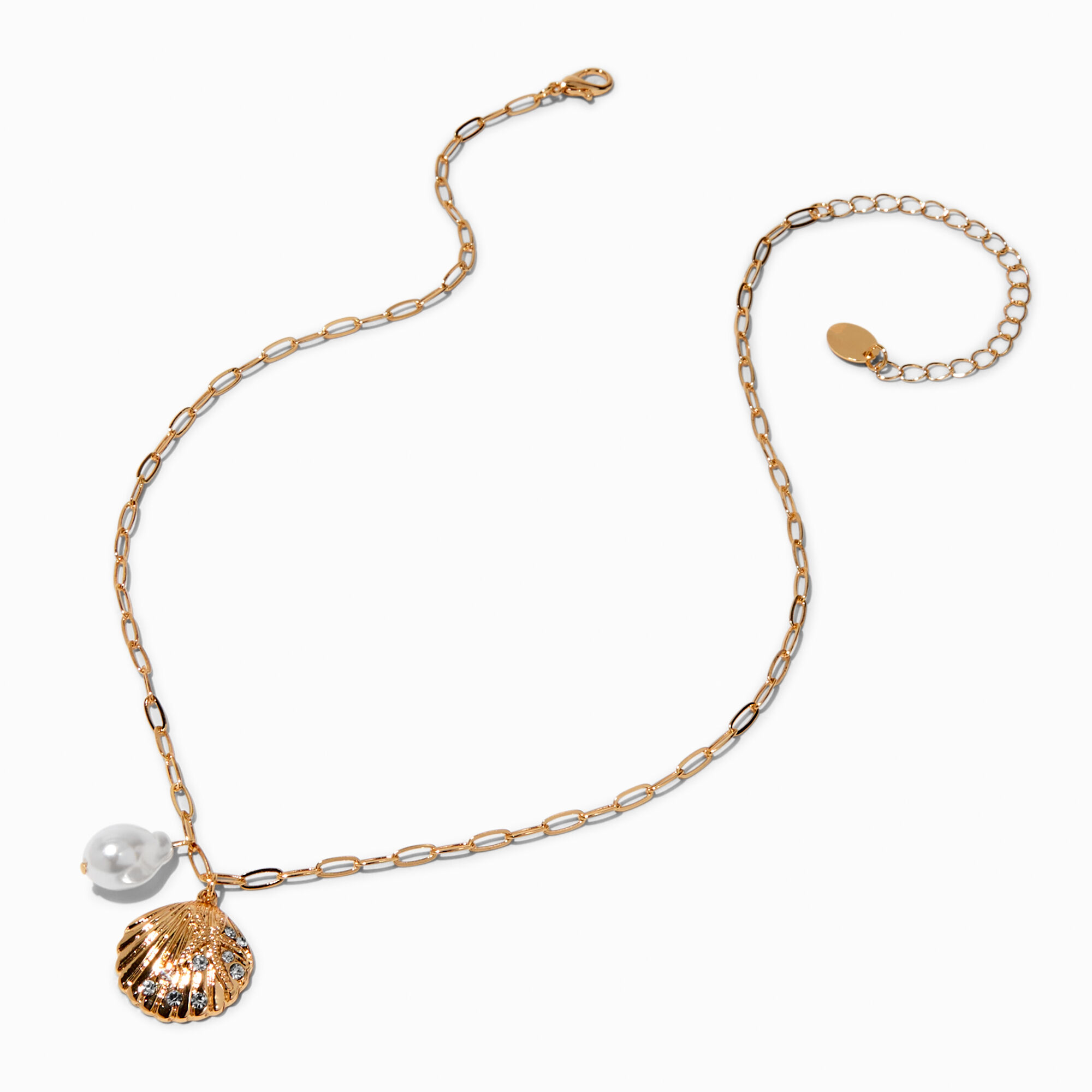 Clam Shell Pearl Gold tone Pendant Necklace