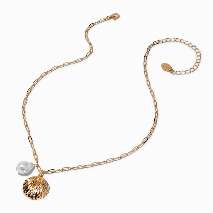 Clam Shell &amp; Pearl Gold-tone Pendant Necklace ,