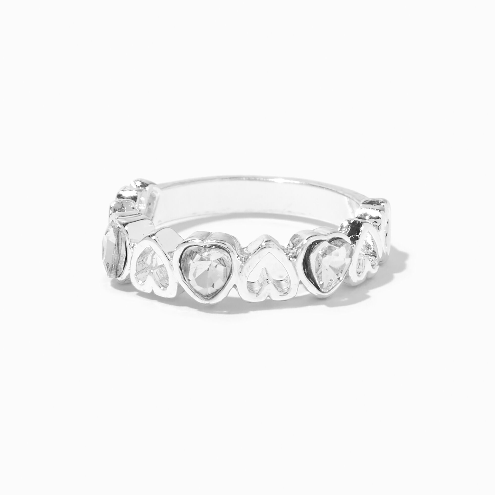 View Claires Crystal Open Heart Ring Silver information