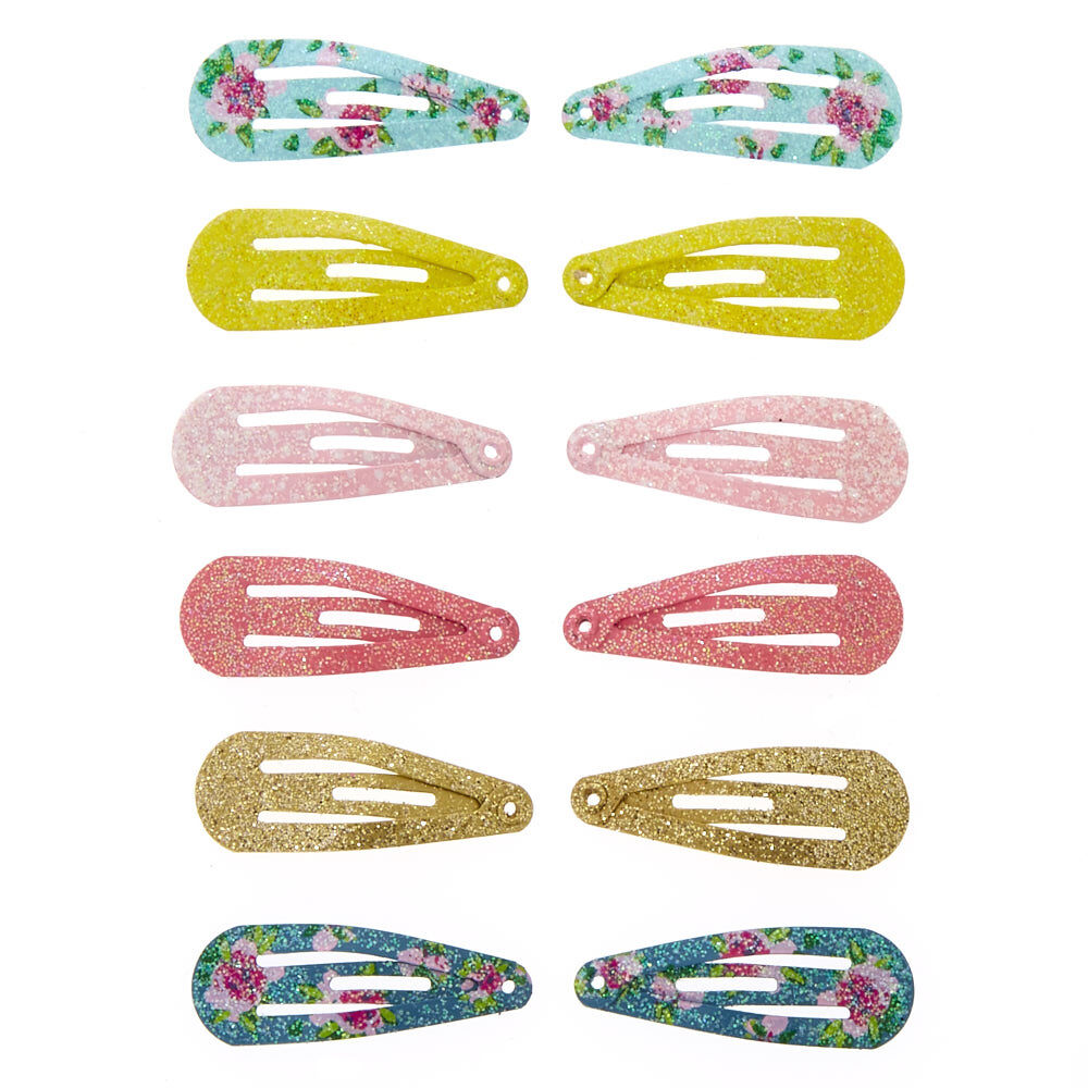 Kids 12 Pack Glitter Mini Snap Hair Clips,