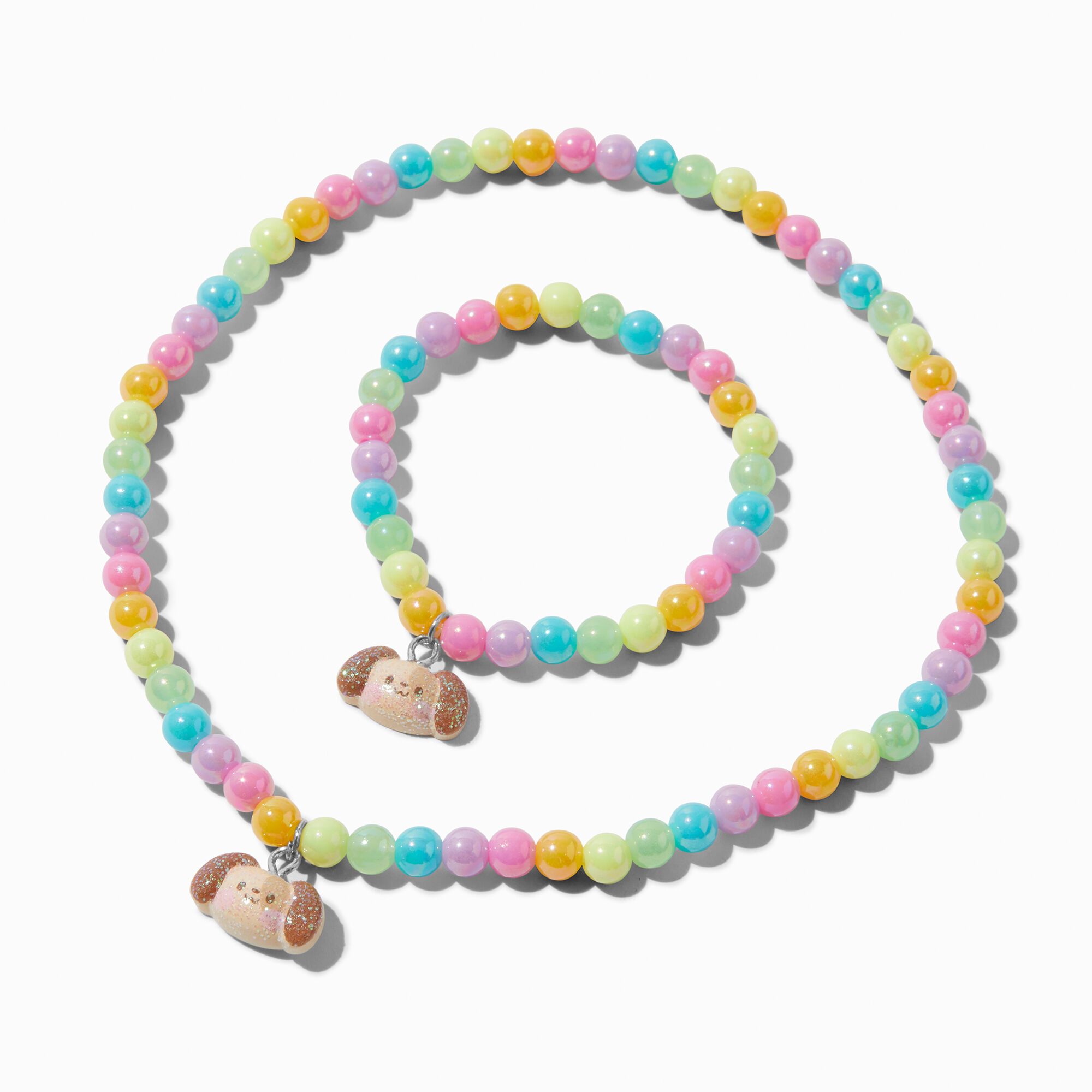 View Claires Club Pastel Glitter Critter Stretch Necklace Bracelet Set 2 Pack information