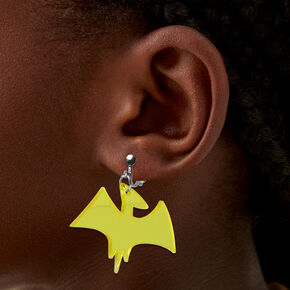 Yellow Pterodactyl Dinosaur Clip-On Drop Earrings,