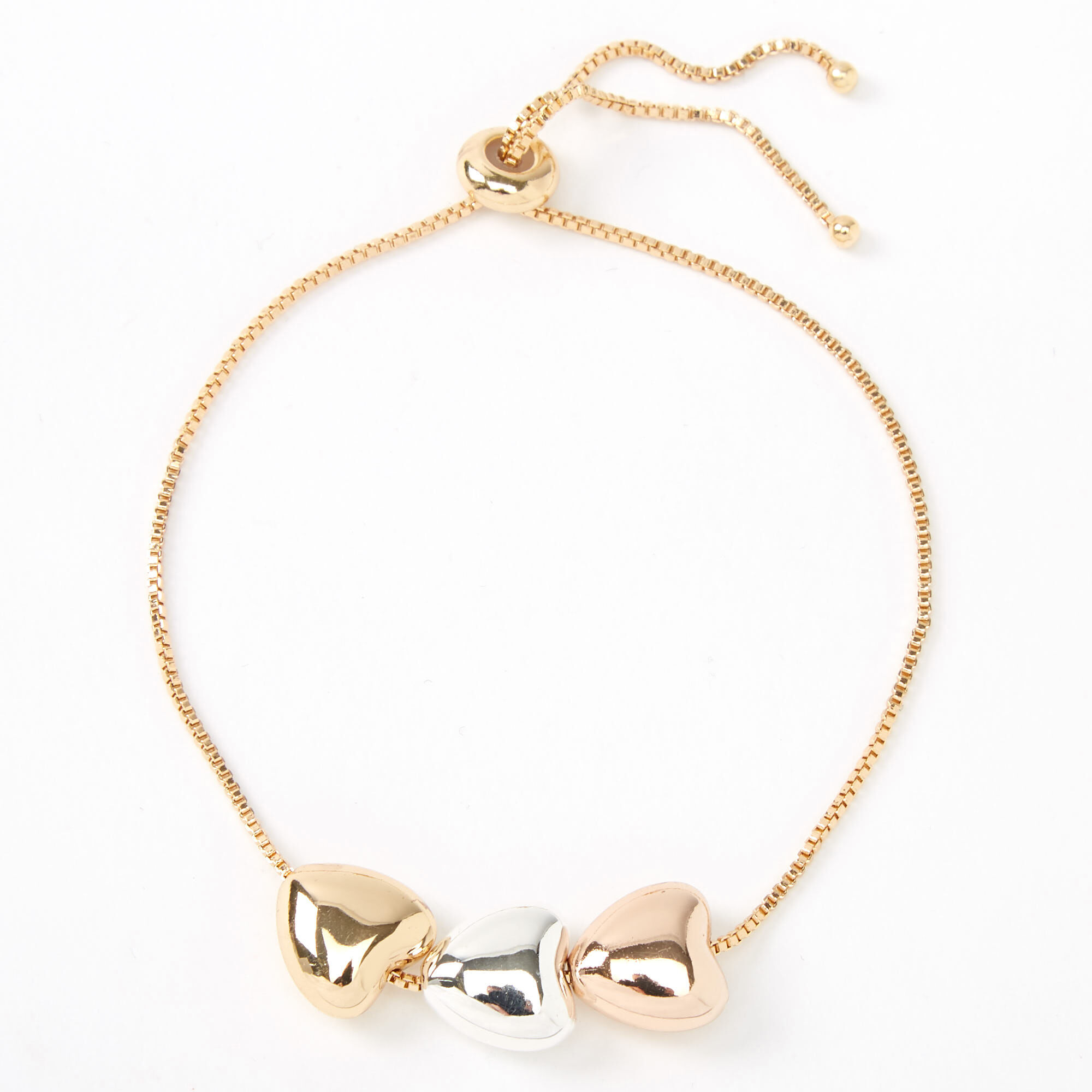 Gold, Rose Gold & Silver Triple Heart Chain Bracelet,