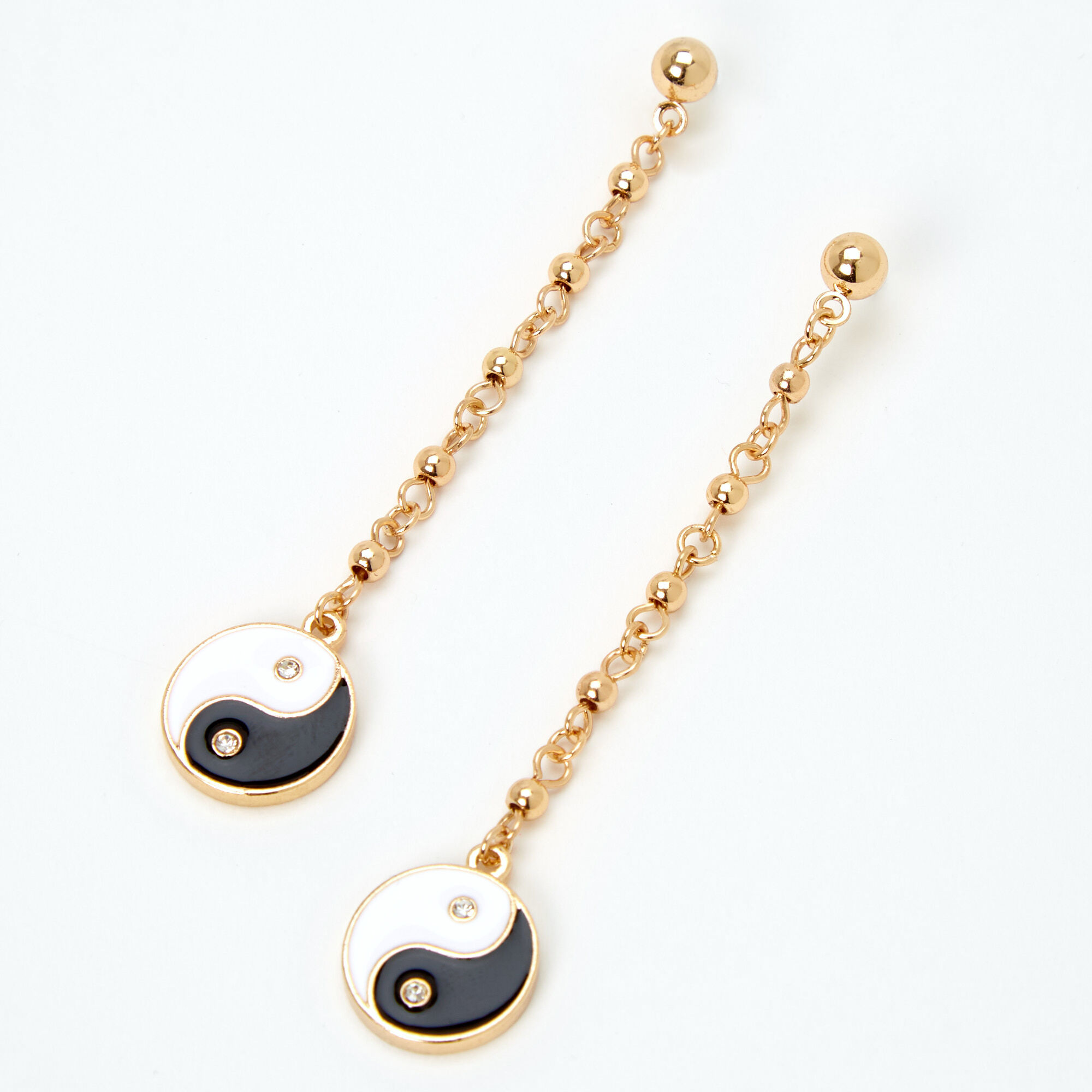 View Claires Tone Yin Yang Linear Chain 3 Drop Earrings Gold information