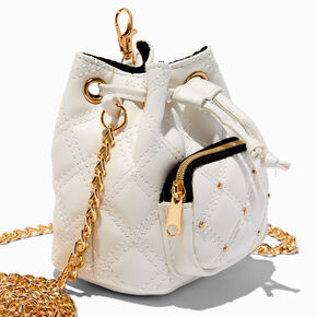 White Quilted Mini Backpack Keychain,