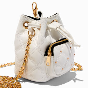White Quilted Mini Backpack Crossbody Bag Keychain,