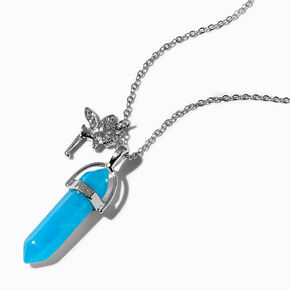 Collier &agrave; pendentif avec strass mystique phosphorescent bleu clair,
