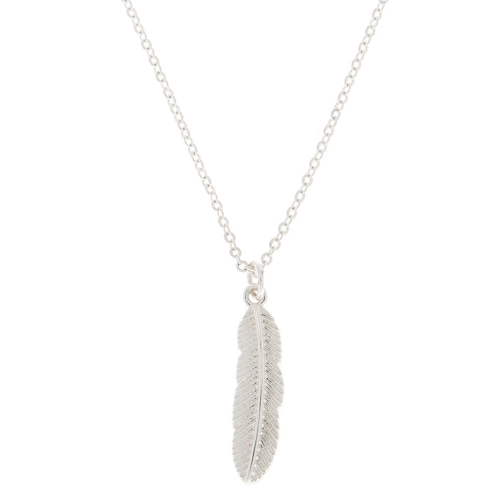 Silver Feather Pendant Necklace,