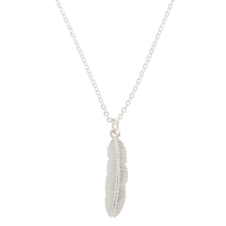 Silver Feather Pendant Necklace,