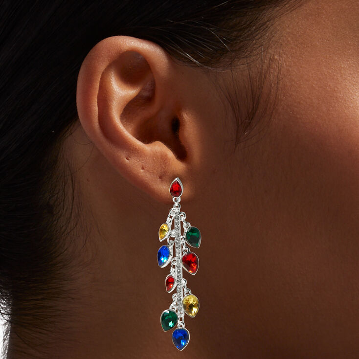 Gemstone Christmas Lights 2.5&quot; Linear Drop Earrings,