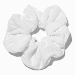 Ribbed White Hair Scrunchie,