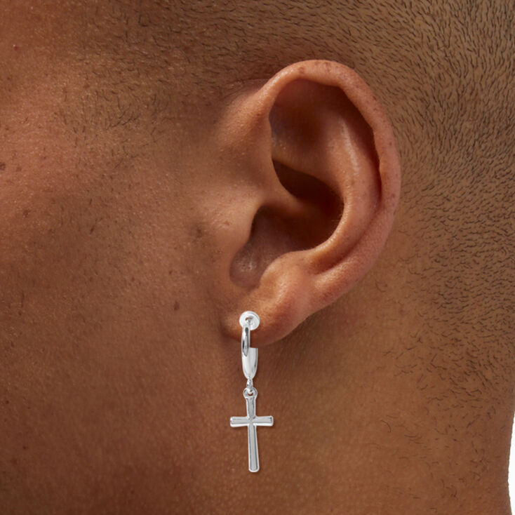 Silver 20MM Cross Clip-On Hoop Earrings