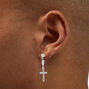 Silver-tone 20mm Cross Clip-On Hoop Earrings,