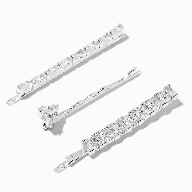 Silver Cubic Zirconia Bobby Pins - 6 Pack,