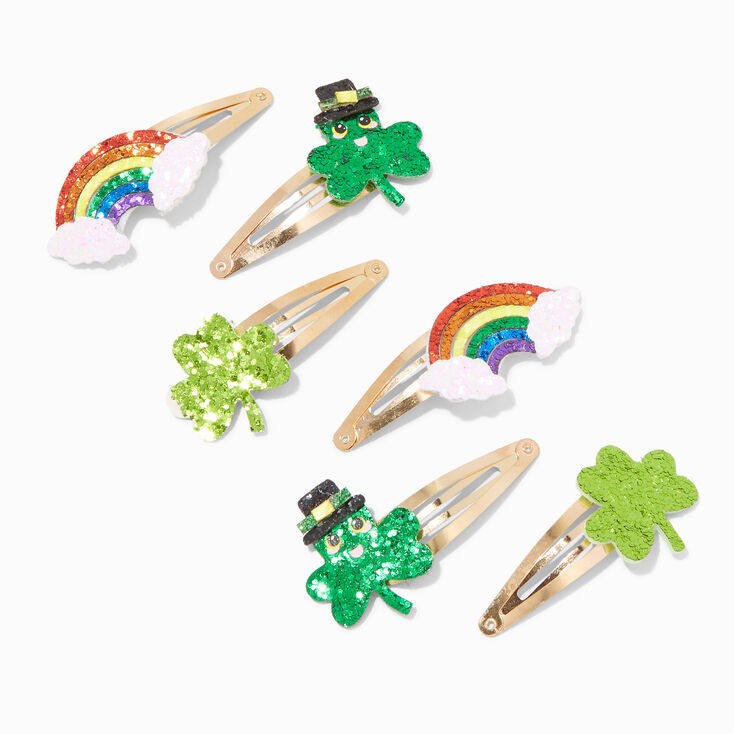 St. Patrick&#39;s Day Shamrocks &amp; Rainbows Snap Hair Clips - 6 Pack,