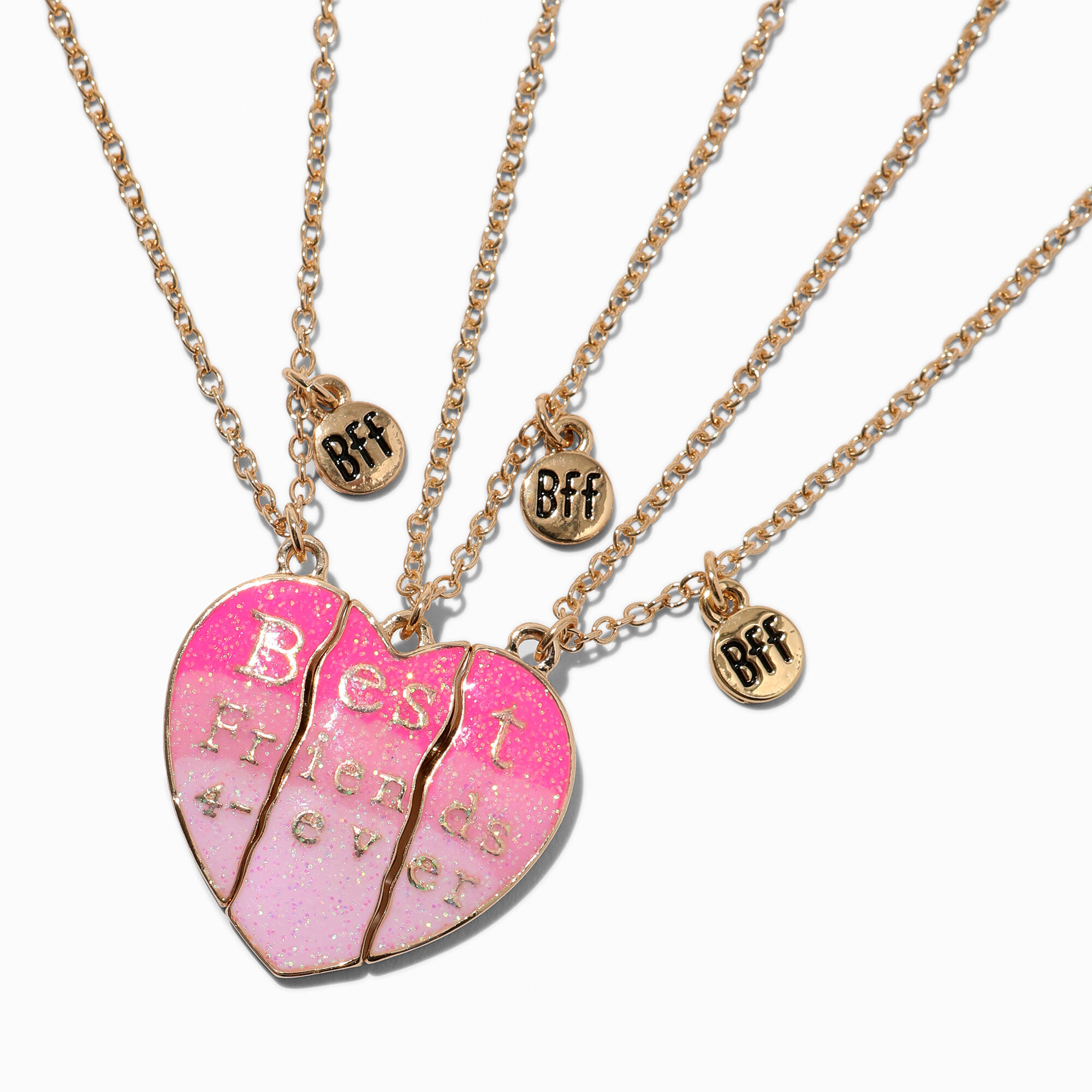 View Claires Best Friends Ombre Heart Pendant Necklaces 3 Pack Pink information