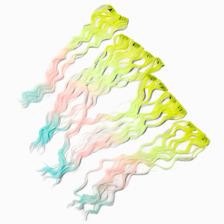 Pastel Rainbow Curly Faux Hair Clip In Extensions - 4 Pack,