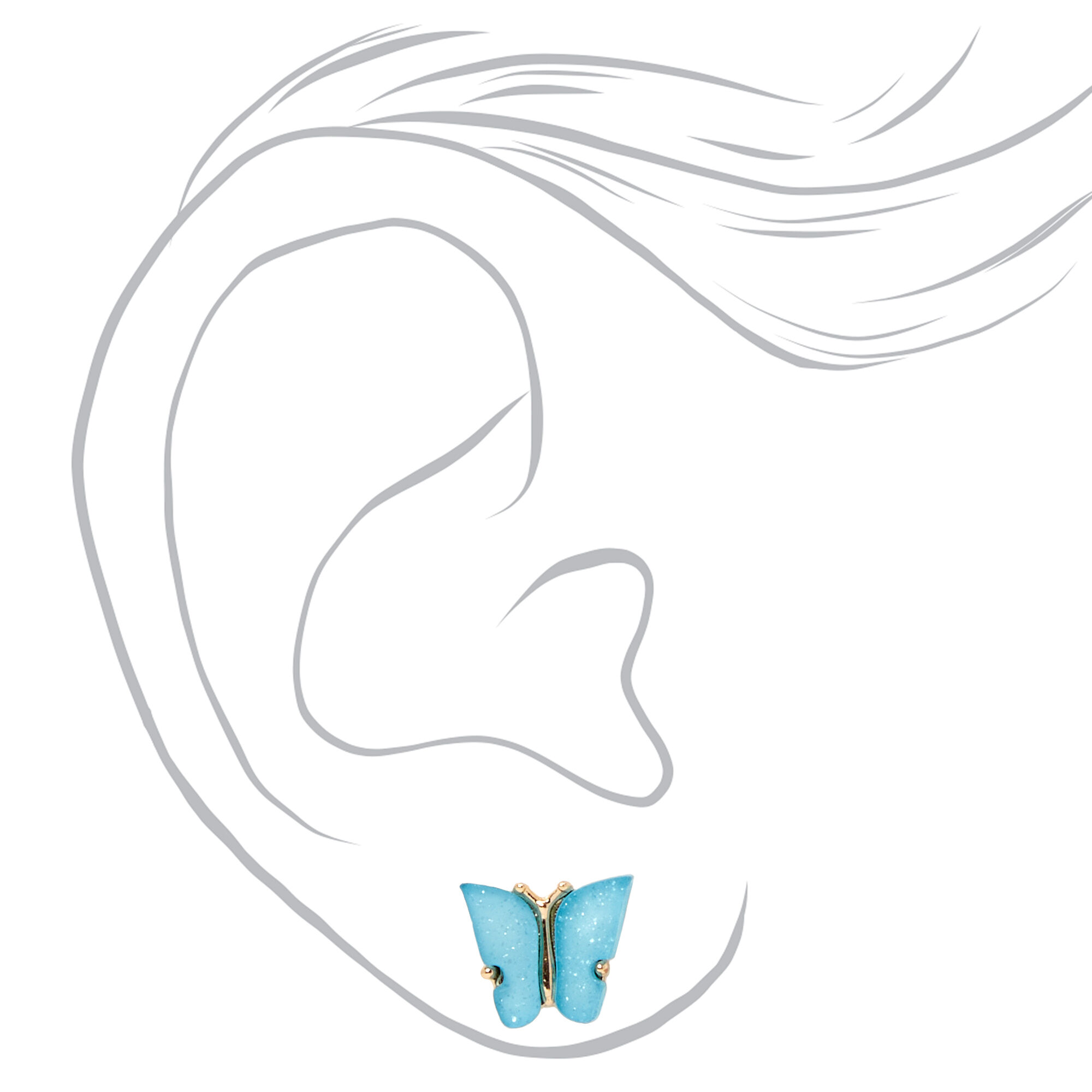 Gold & Blue Glitter Butterfly Stud Earrings,