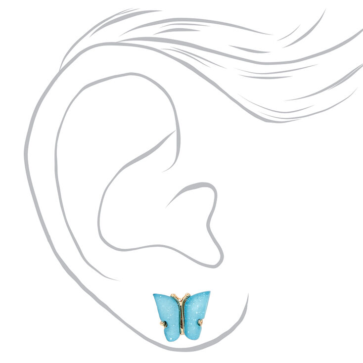 Gold &amp; Blue Glitter Butterfly Stud Earrings,
