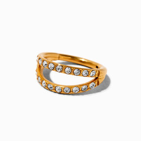 18G Gold-tone Titanium Crystal Double Row Nose Ring ,