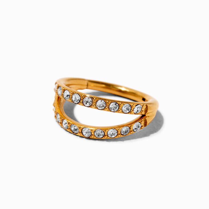 18G Gold-tone Titanium Crystal Double Row Nose Ring ,