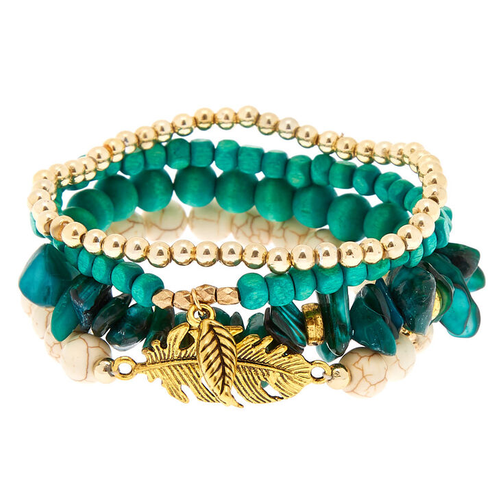 Claire's Lot de 4 bracelets élastiques perlés turquoise thème désert