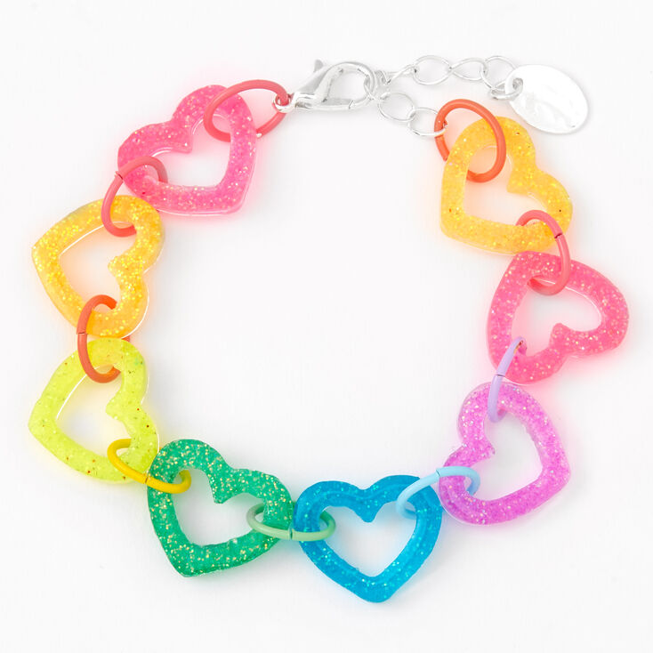 Rainbow Glitter Heart Chain Bracelet,