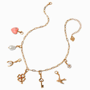 T H E M E x Claire&#39;s Gold-tone Paperclip Chain Lucky Charm Necklace,