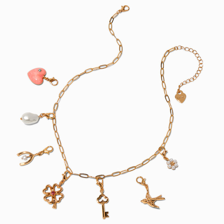 T H E M E x Claire&#39;s Gold-tone Paperclip Chain Lucky Charm Necklace,